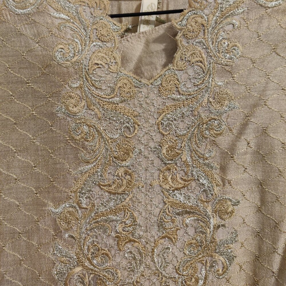 Pakistani formal wear Fawn and Gold Shirt and trousers for formal wear